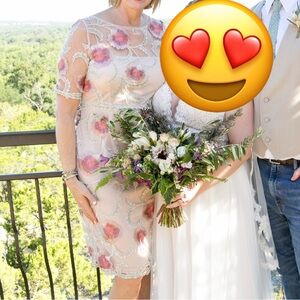 Adrianna Papell Blush and Ivory Embroidered Midi Dress